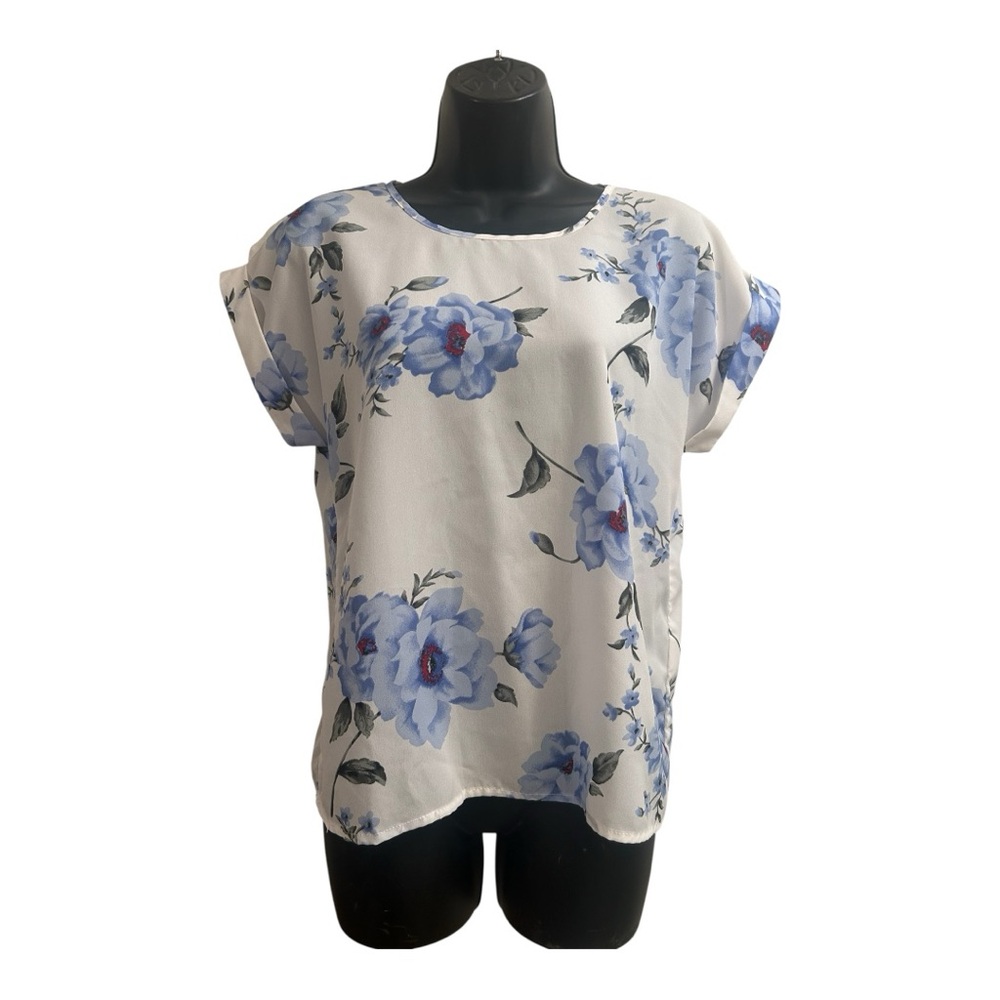 SHEIN Blue Floral Blouse small cap sleeve